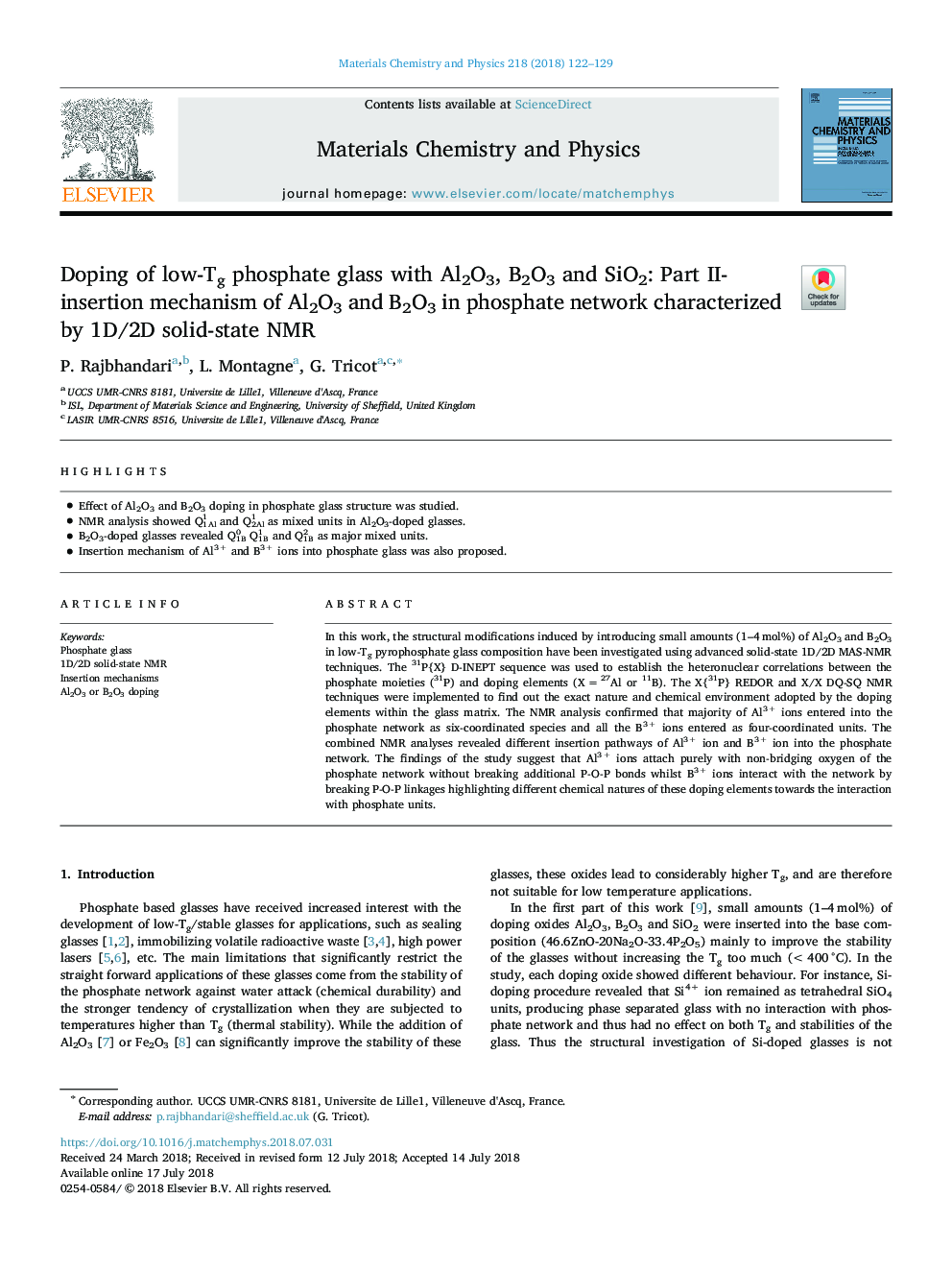 Doping of low-Tg phosphate glass with Al2O3, B2O3 and SiO2: Part II- insertion mechanism of Al2O3 and B2O3 in phosphate network characterized by 1D/2D solid-state NMR