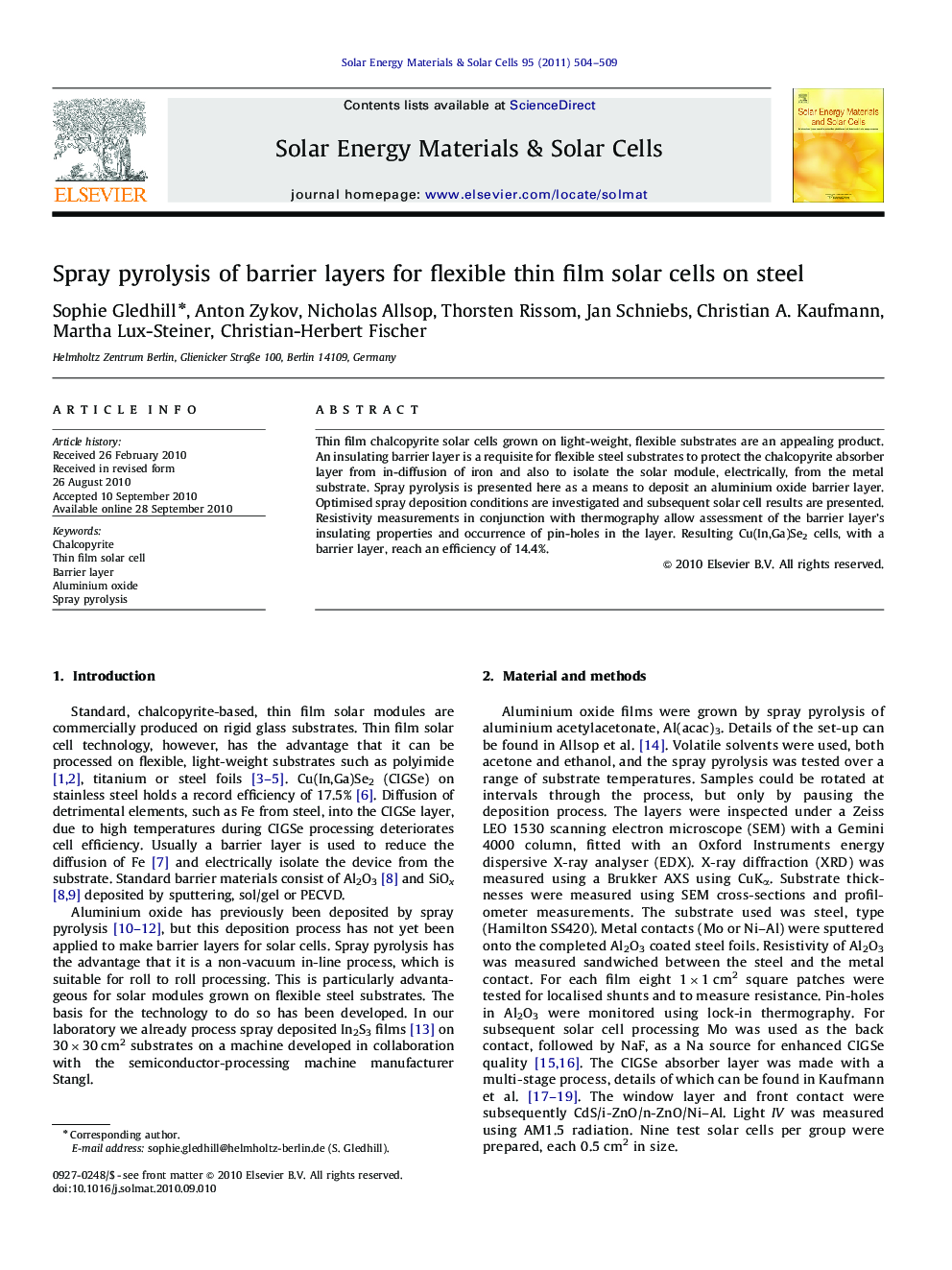 Spray pyrolysis of barrier layers for flexible thin film solar cells on steel