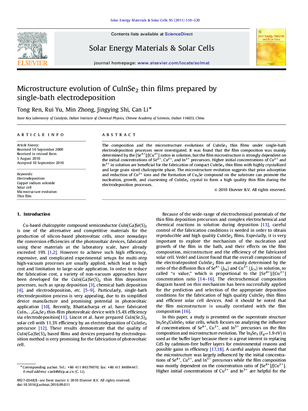 Microstructure evolution of CuInSe2 thin films prepared by single-bath electrodeposition