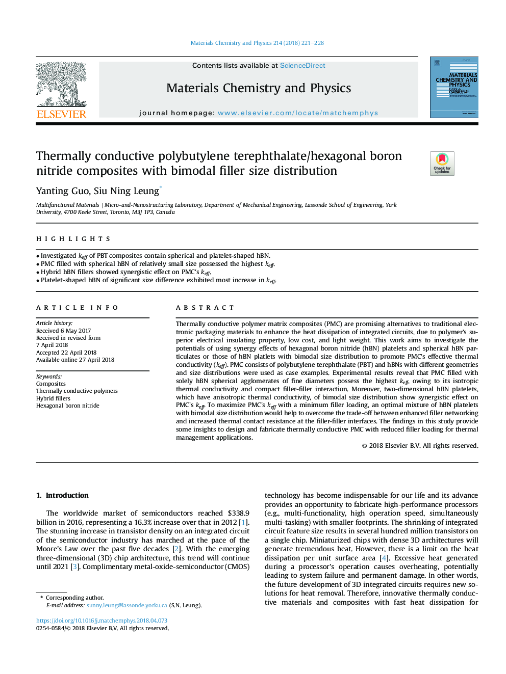 Thermally conductive polybutylene terephthalate/hexagonal boron nitride composites with bimodal filler size distribution