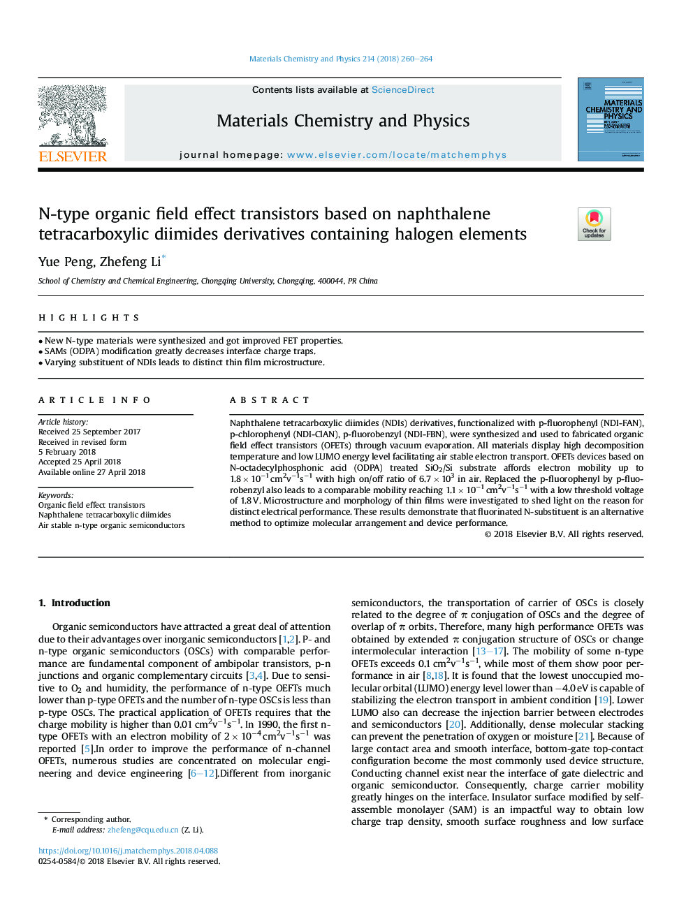 N-type organic field effect transistors based on naphthalene tetracarboxylic diimides derivatives containing halogen elements