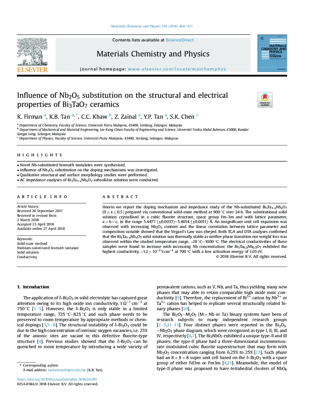 Influence of Nb2O5 substitution on the structural and electrical properties of Bi3TaO7 ceramics