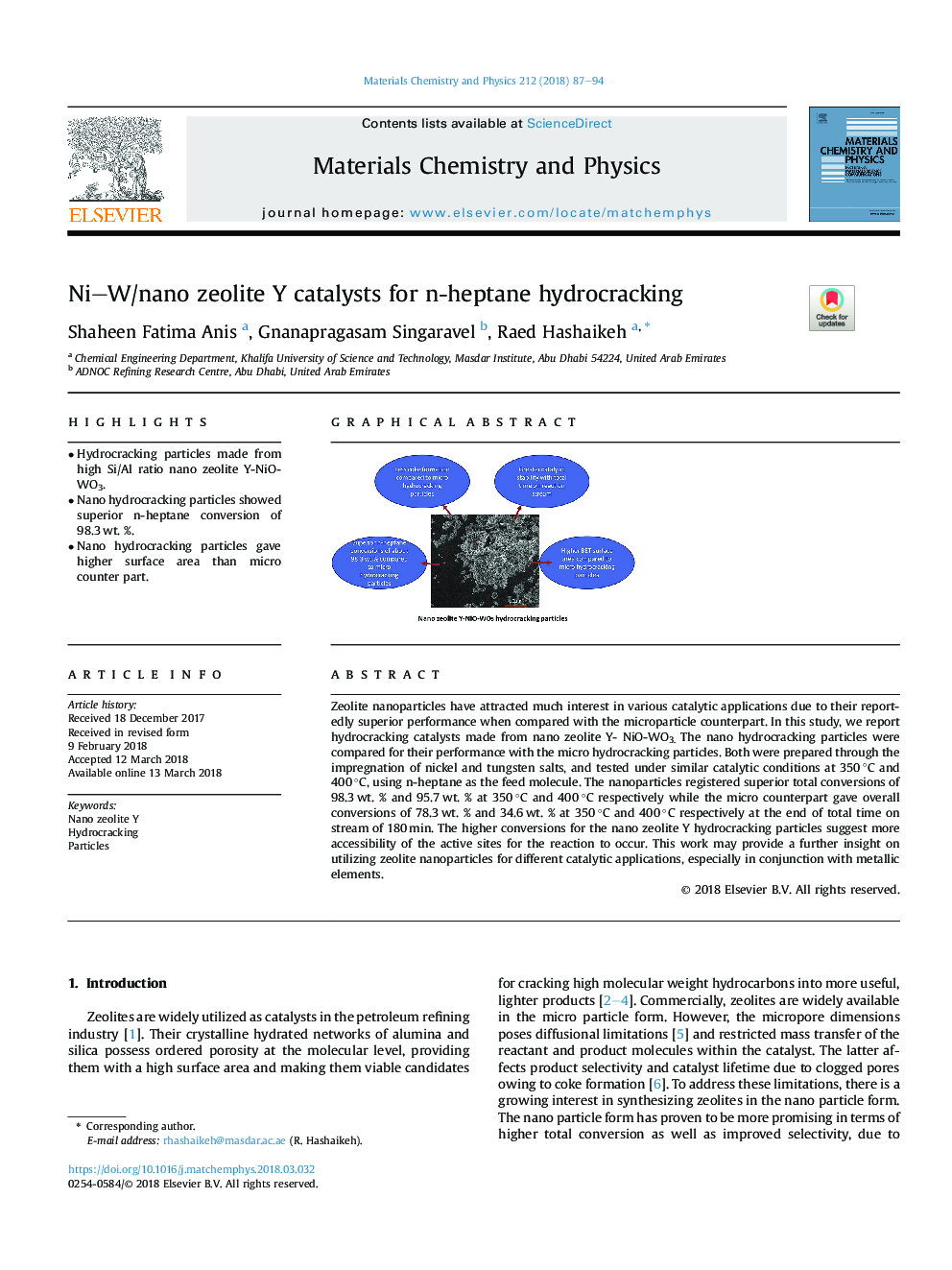 NiW/nano zeolite Y catalysts for n-heptane hydrocracking