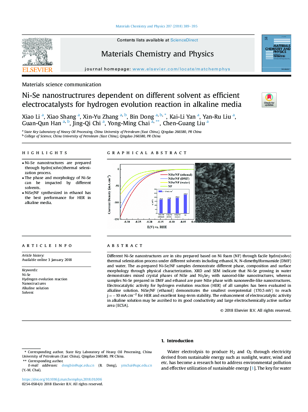 Ni-Se nanostructrures dependent on different solvent as efficient electrocatalysts for hydrogen evolution reaction in alkaline media