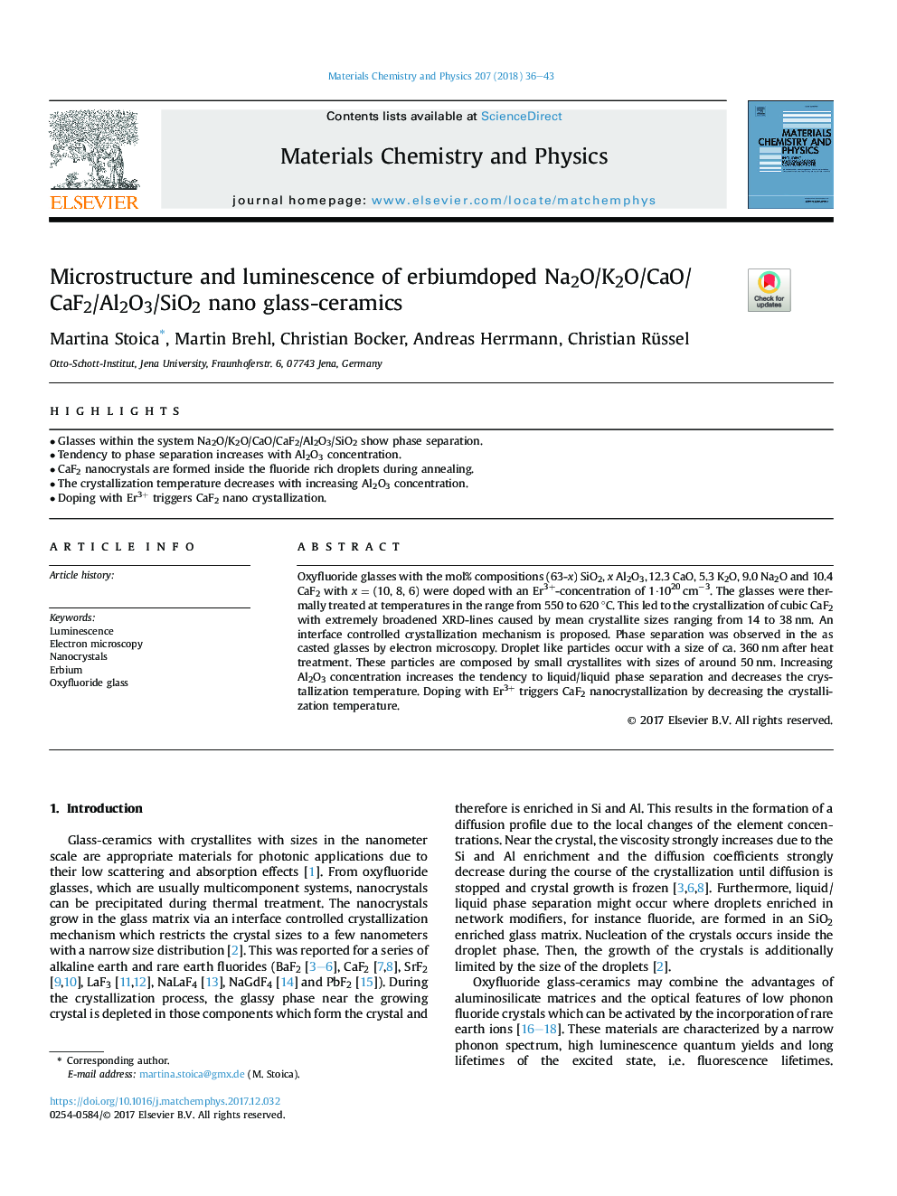 Microstructure and luminescence of erbiumdoped Na2O/K2O/CaO/CaF2/Al2O3/SiO2 nano glass-ceramics