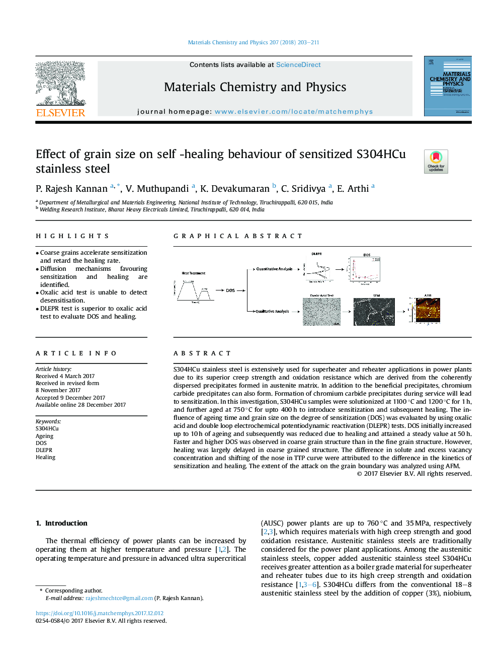 Effect of grain size on self -healing behaviour of sensitized S304HCu stainless steel