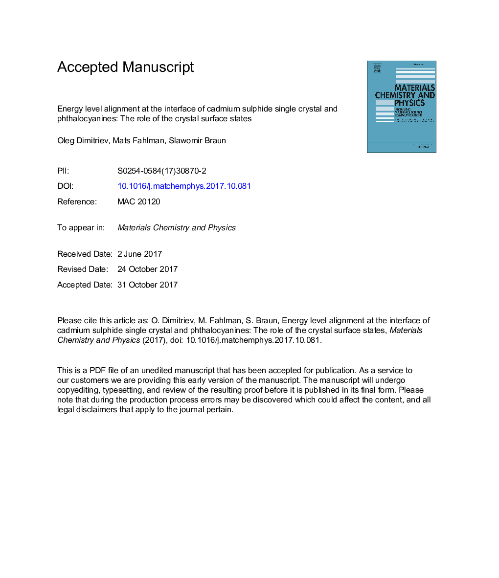 تراز سطح انرژی در رابط کریستال سولفید کادمیوم و فتالوسیانین ها: نقش سطوح سطح کریستال 