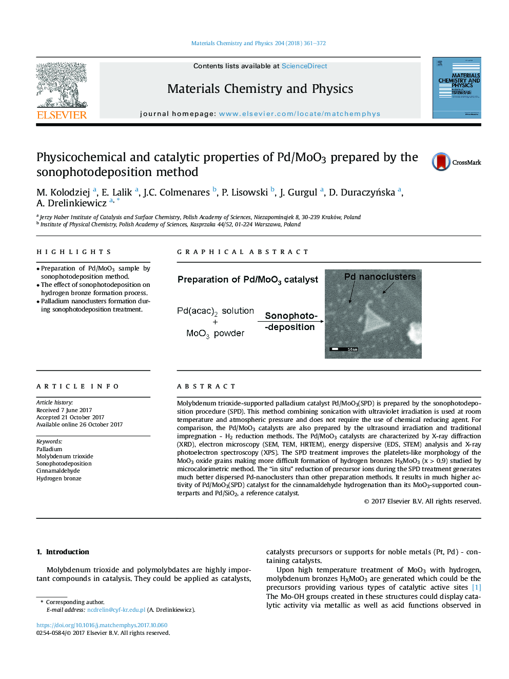 Physicochemical and catalytic properties of Pd/MoO3 prepared by the sonophotodeposition method