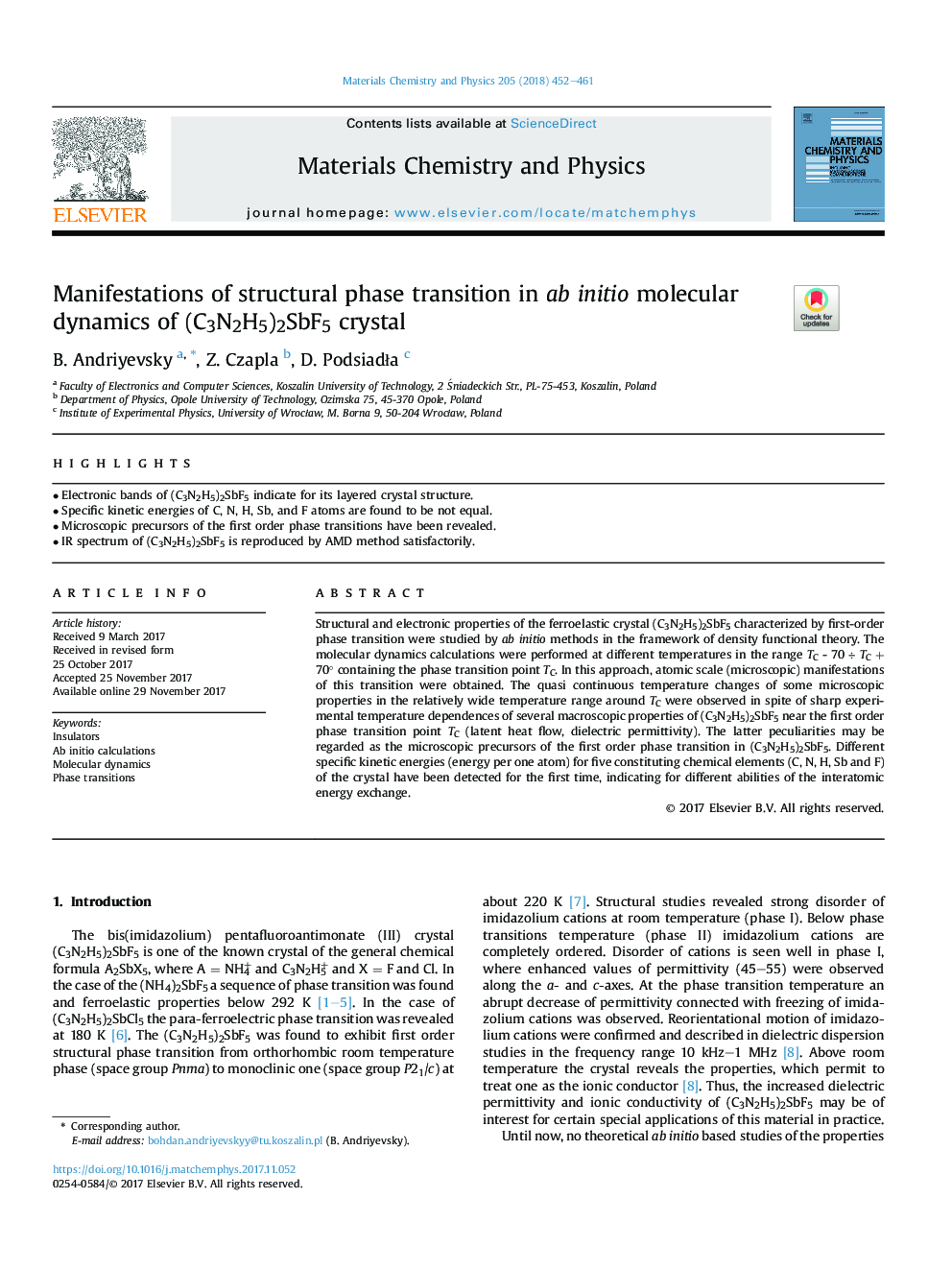 Manifestations of structural phase transition in ab initio molecular dynamics of (C3N2H5)2SbF5 crystal