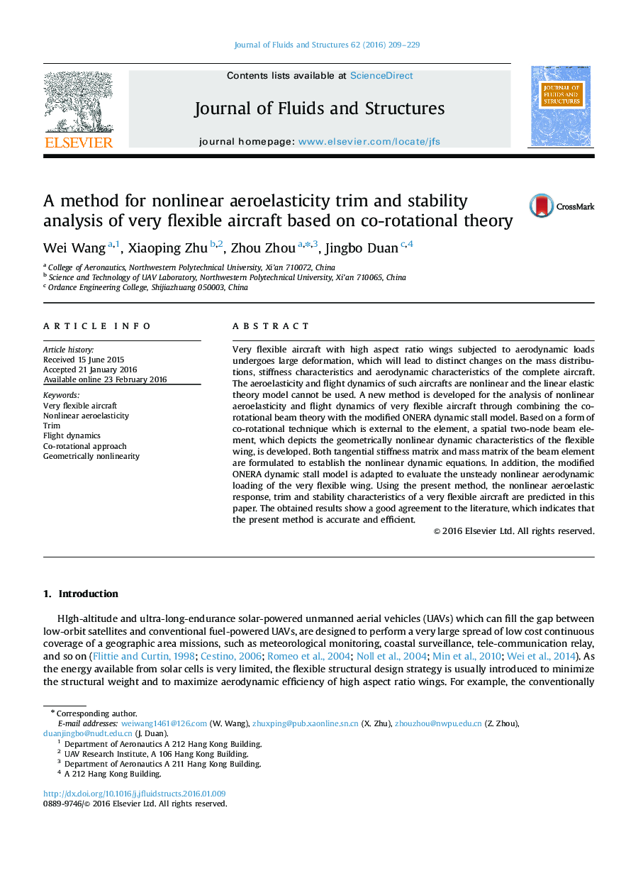 A method for nonlinear aeroelasticity trim and stability analysis of very flexible aircraft based on co-rotational theory