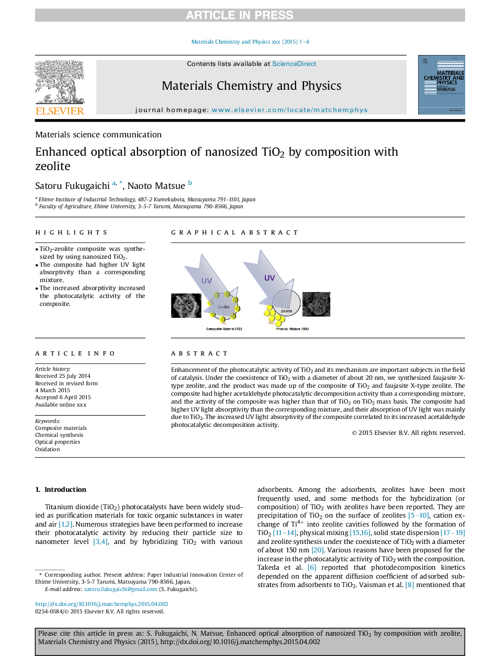 عکس صفحه اول مقاله: Enhanced optical absorption of nanosized TiO2 by composition with zeolite Enhanced optical absorption of nanosized TiO2 by composition with zeolite