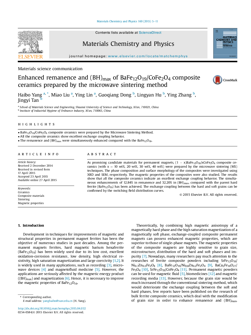 Enhanced remanence and (BH)max of BaFe12O19/CoFe2O4 composite ceramics prepared by the microwave sintering method