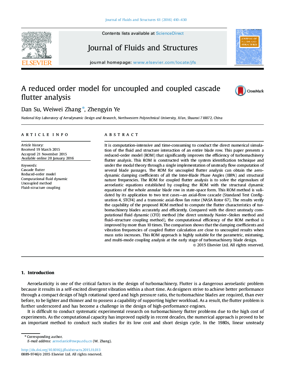 A reduced order model for uncoupled and coupled cascade flutter analysis
