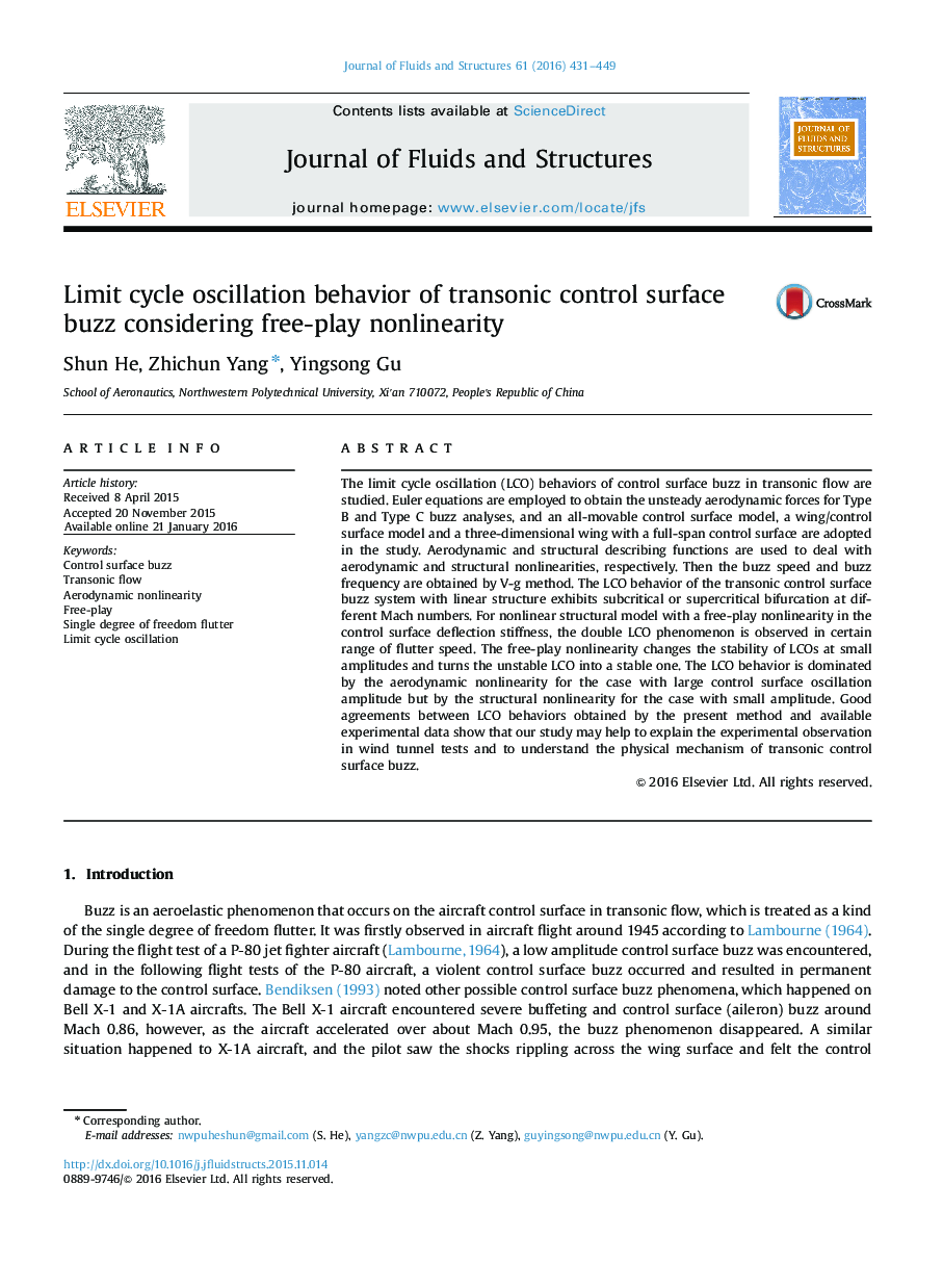 Limit cycle oscillation behavior of transonic control surface buzz considering free-play nonlinearity