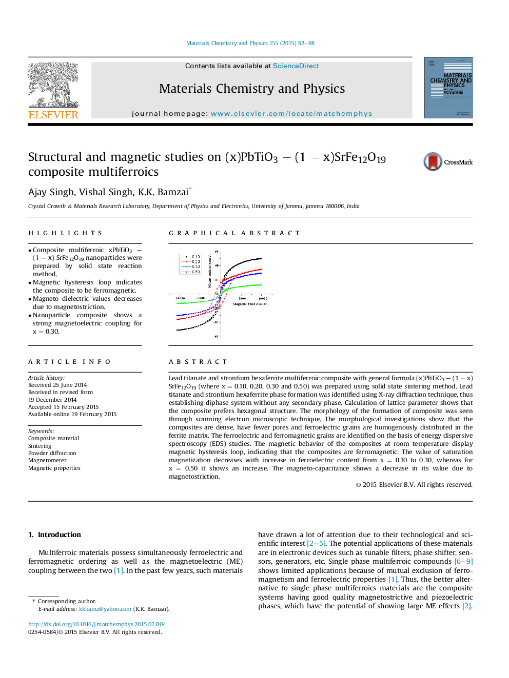 Structural and magnetic studies on (x)PbTiO3 - (1Â âÂ x)SrFe12O19 composite multiferroics