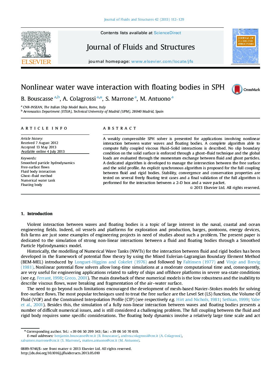 Nonlinear water wave interaction with floating bodies in SPH