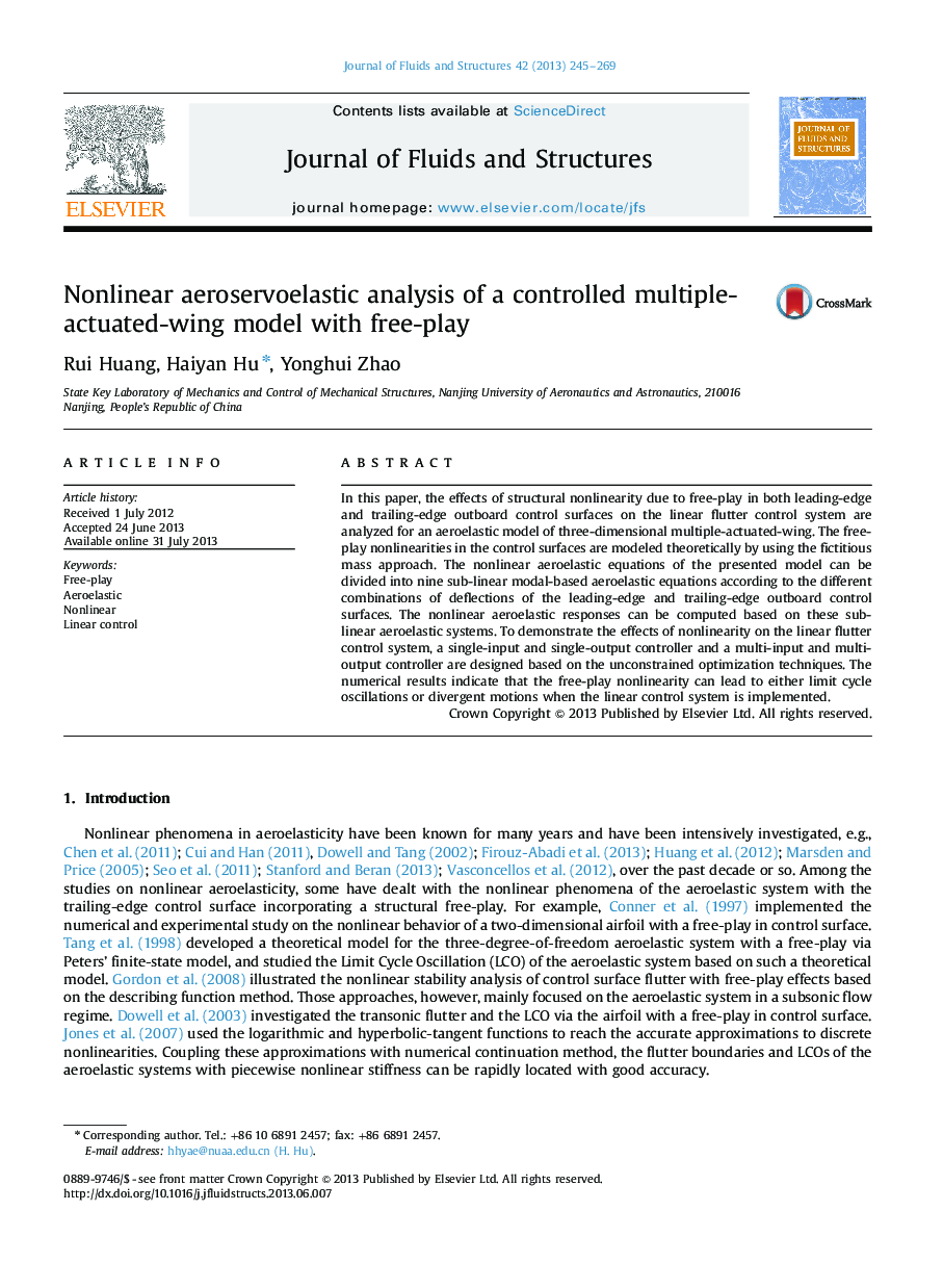 Nonlinear aeroservoelastic analysis of a controlled multiple-actuated-wing model with free-play