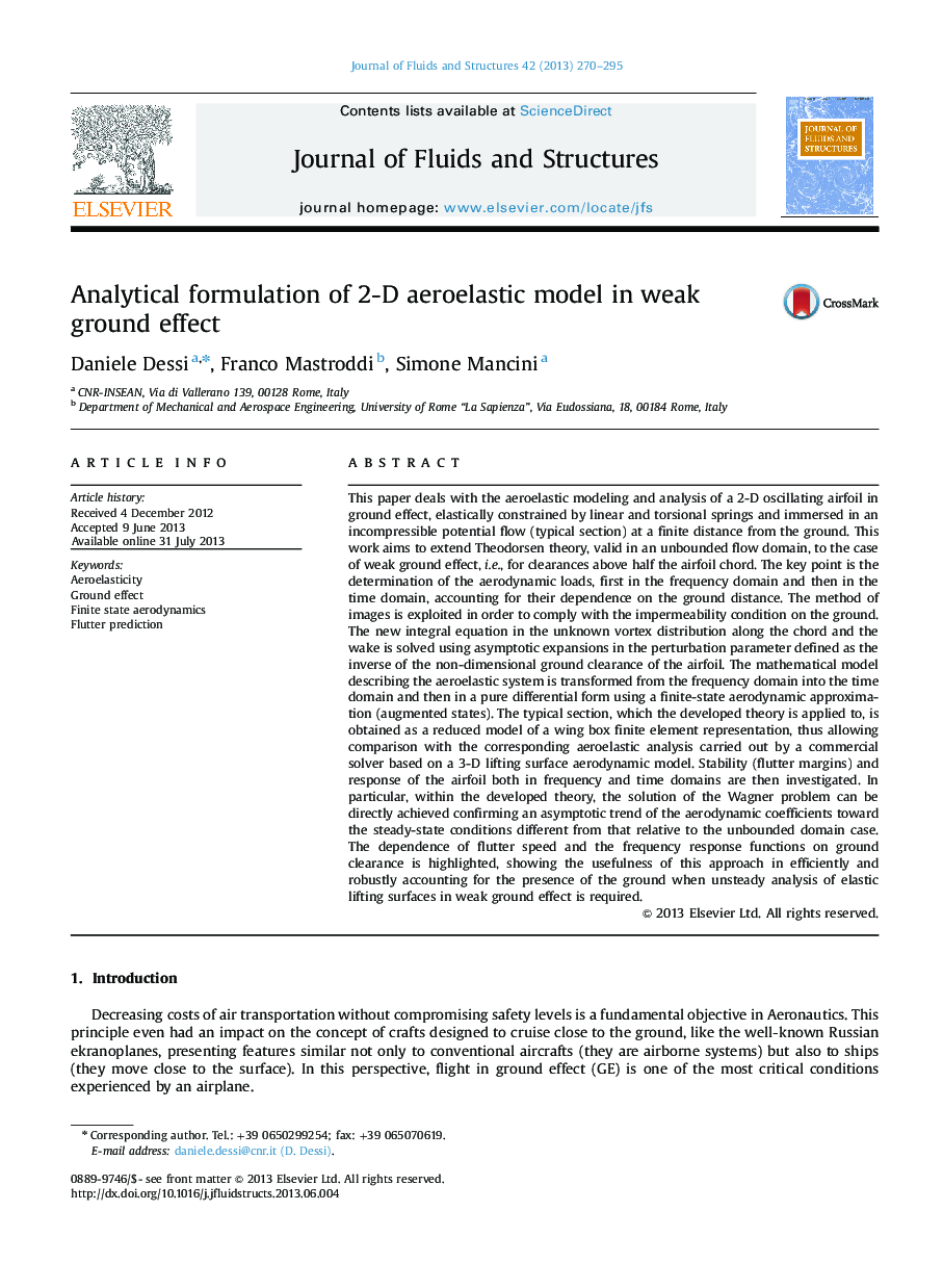 Analytical formulation of 2-D aeroelastic model in weak ground effect