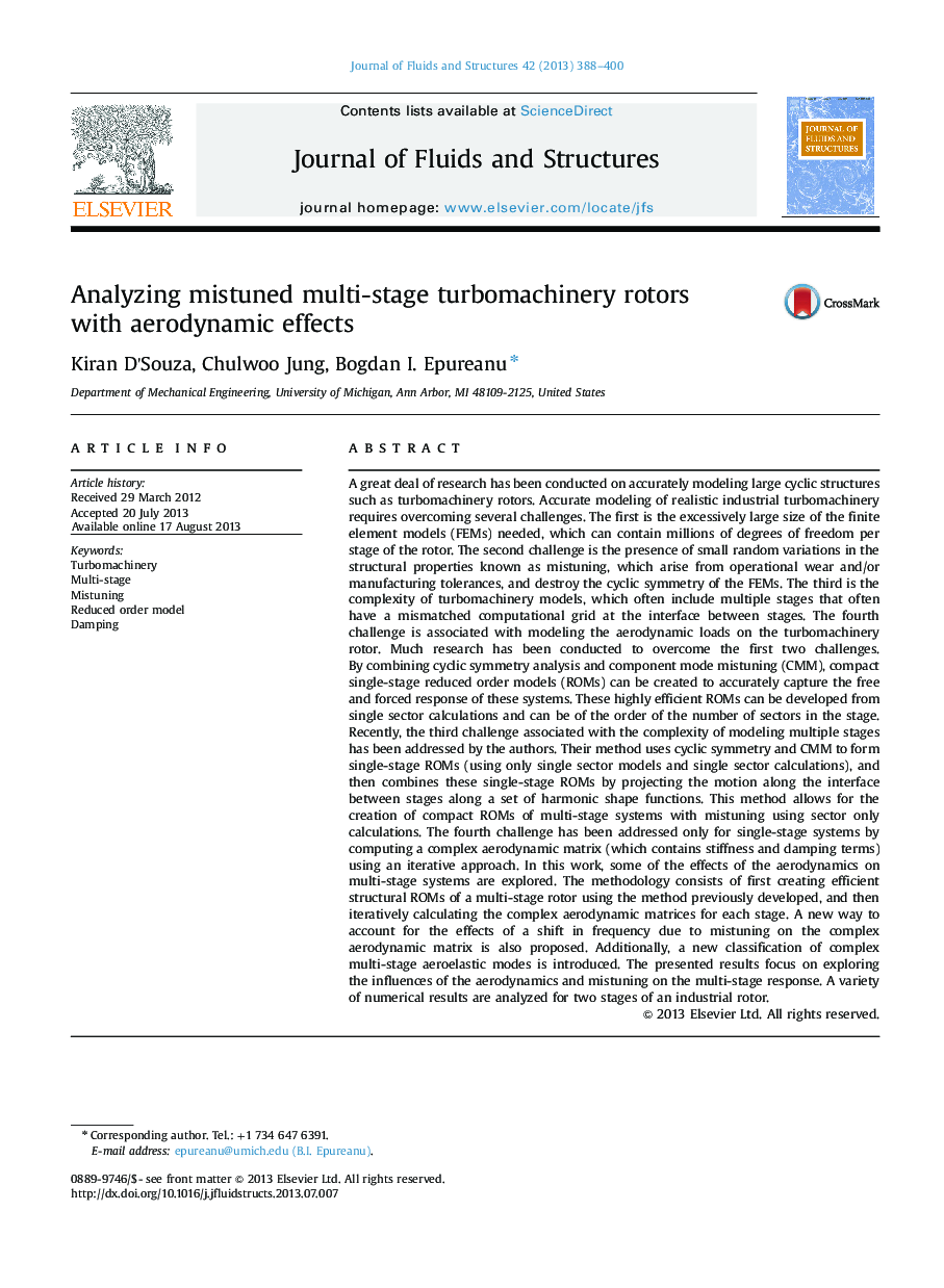 Analyzing mistuned multi-stage turbomachinery rotors with aerodynamic effects