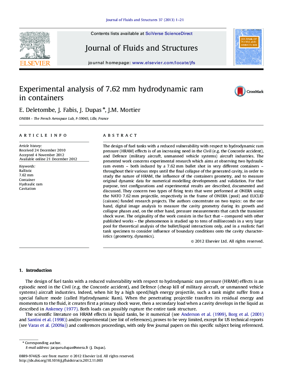 عکس صفحه اول مقاله: Experimental analysis of 7.62 mm hydrodynamic ram in containers Experimental analysis of 7.62 mm hydrodynamic ram in containers