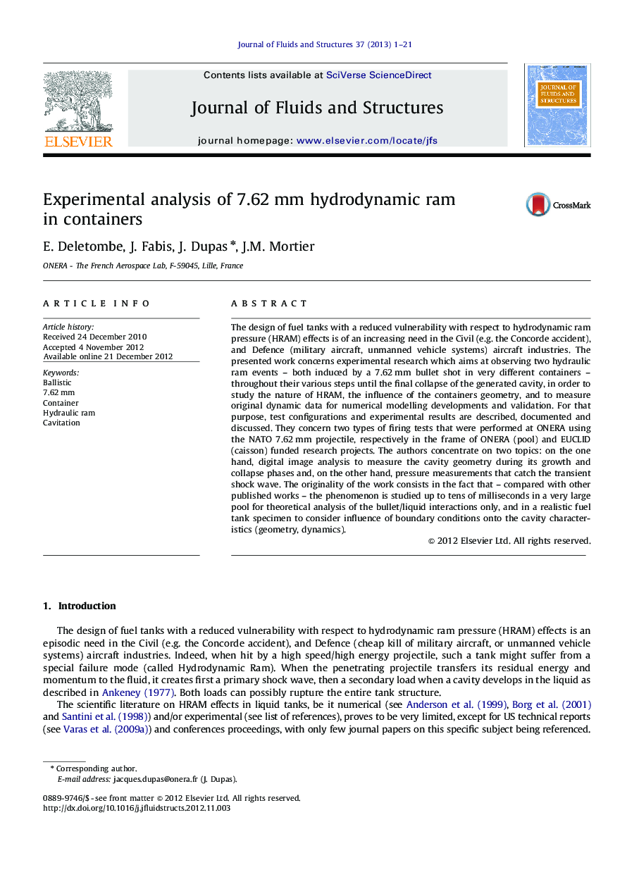 Experimental analysis of 7.62 mm hydrodynamic ram in containers