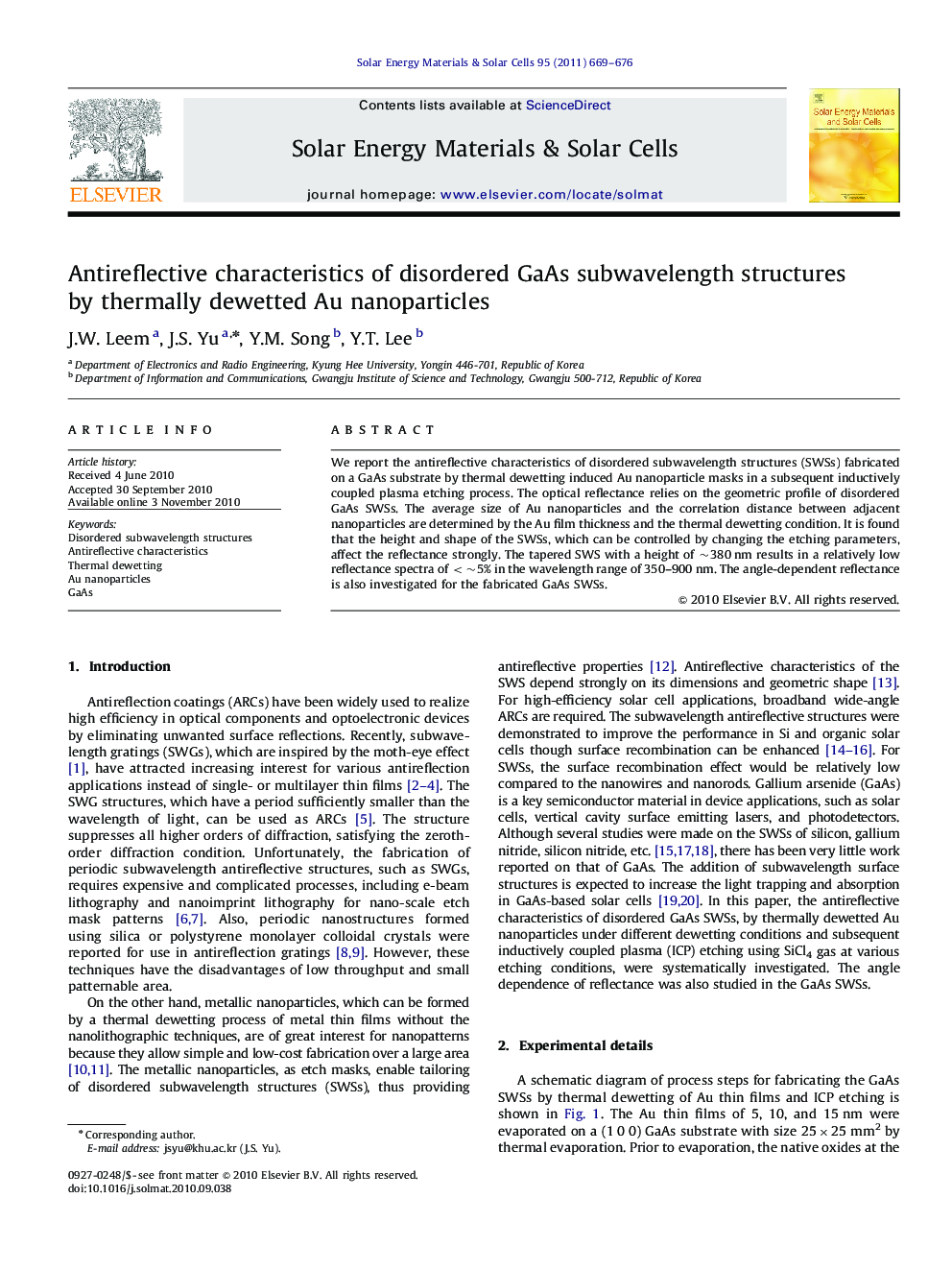 Antireflective characteristics of disordered GaAs subwavelength structures by thermally dewetted Au nanoparticles