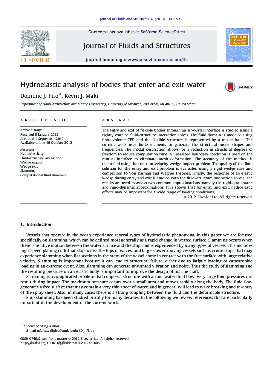 Hydroelastic analysis of bodies that enter and exit water