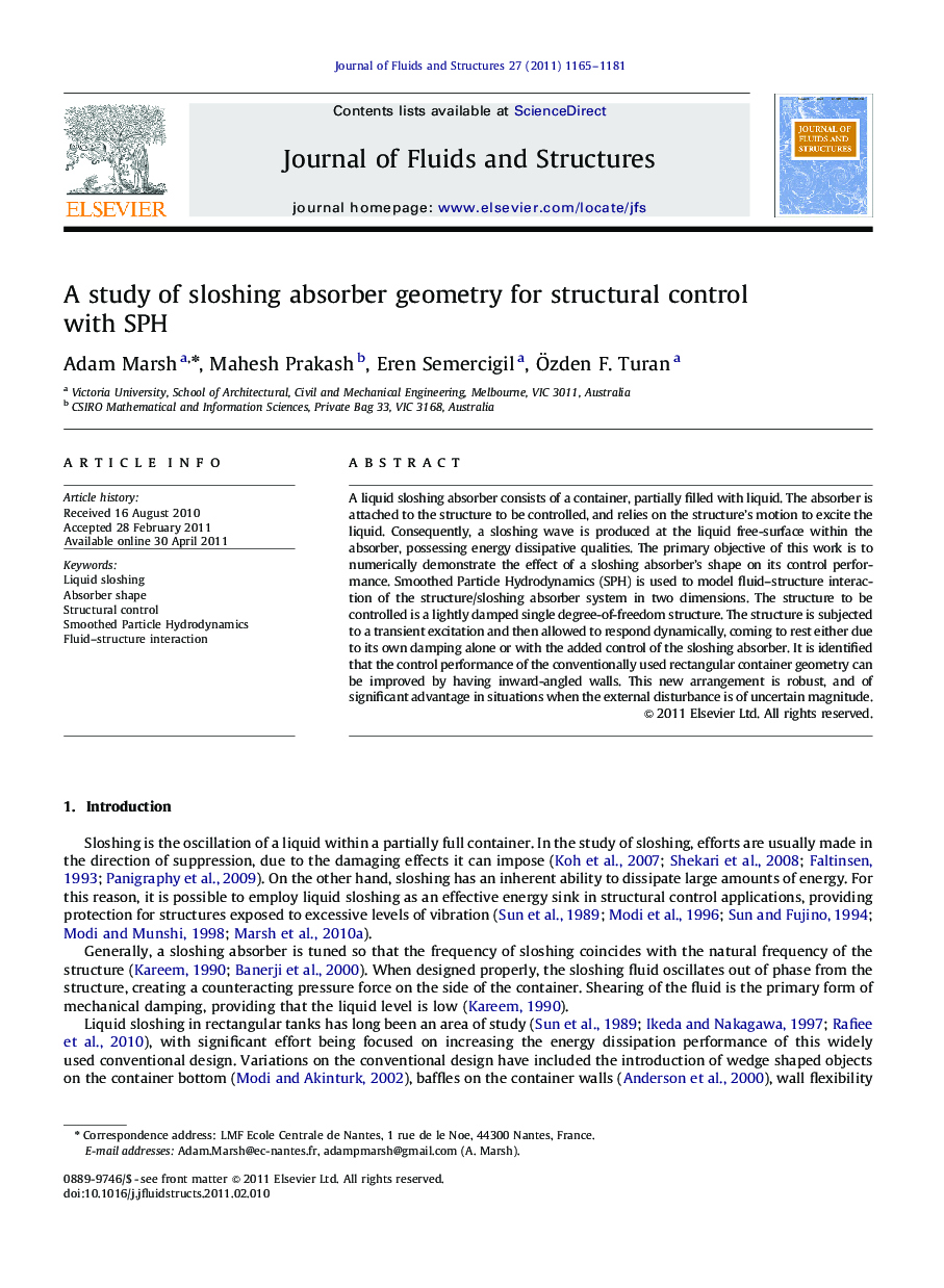 A study of sloshing absorber geometry for structural control with SPH