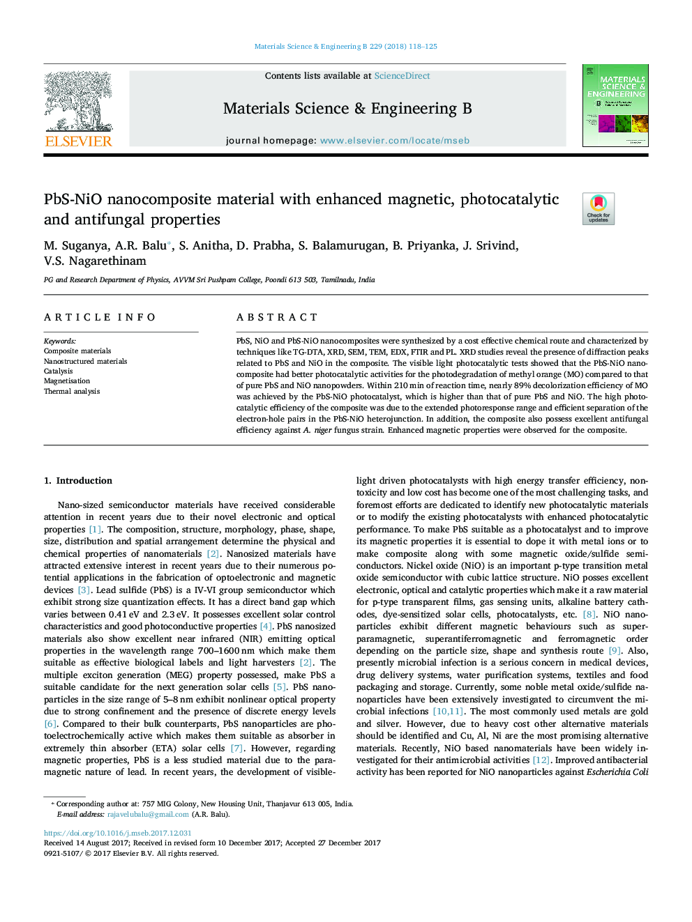 PbS-NiO nanocomposite material with enhanced magnetic, photocatalytic and antifungal properties