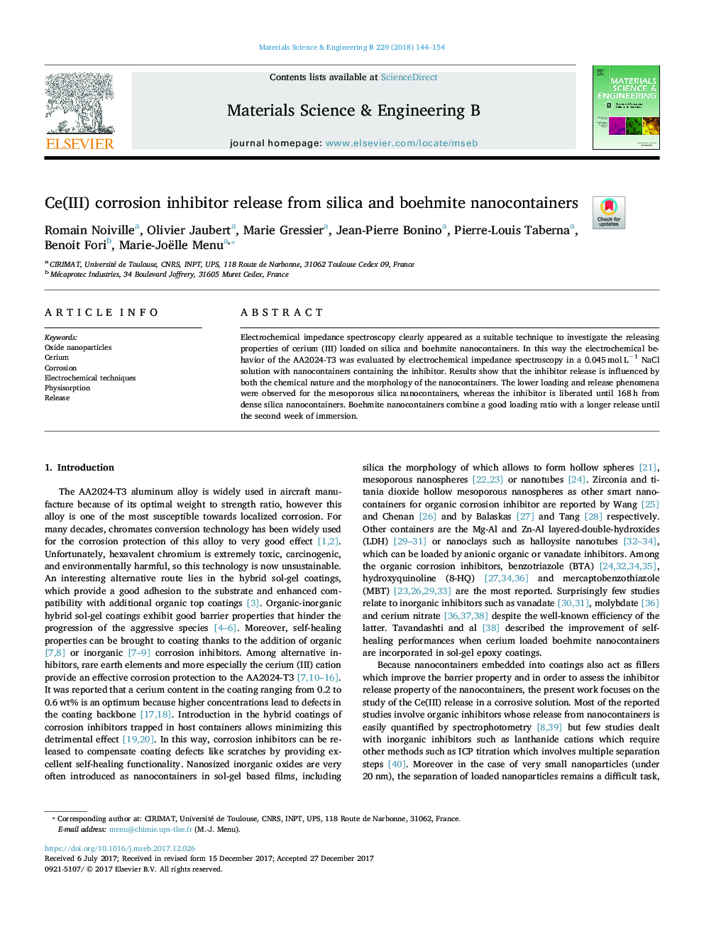 Ce(III) corrosion inhibitor release from silica and boehmite nanocontainers