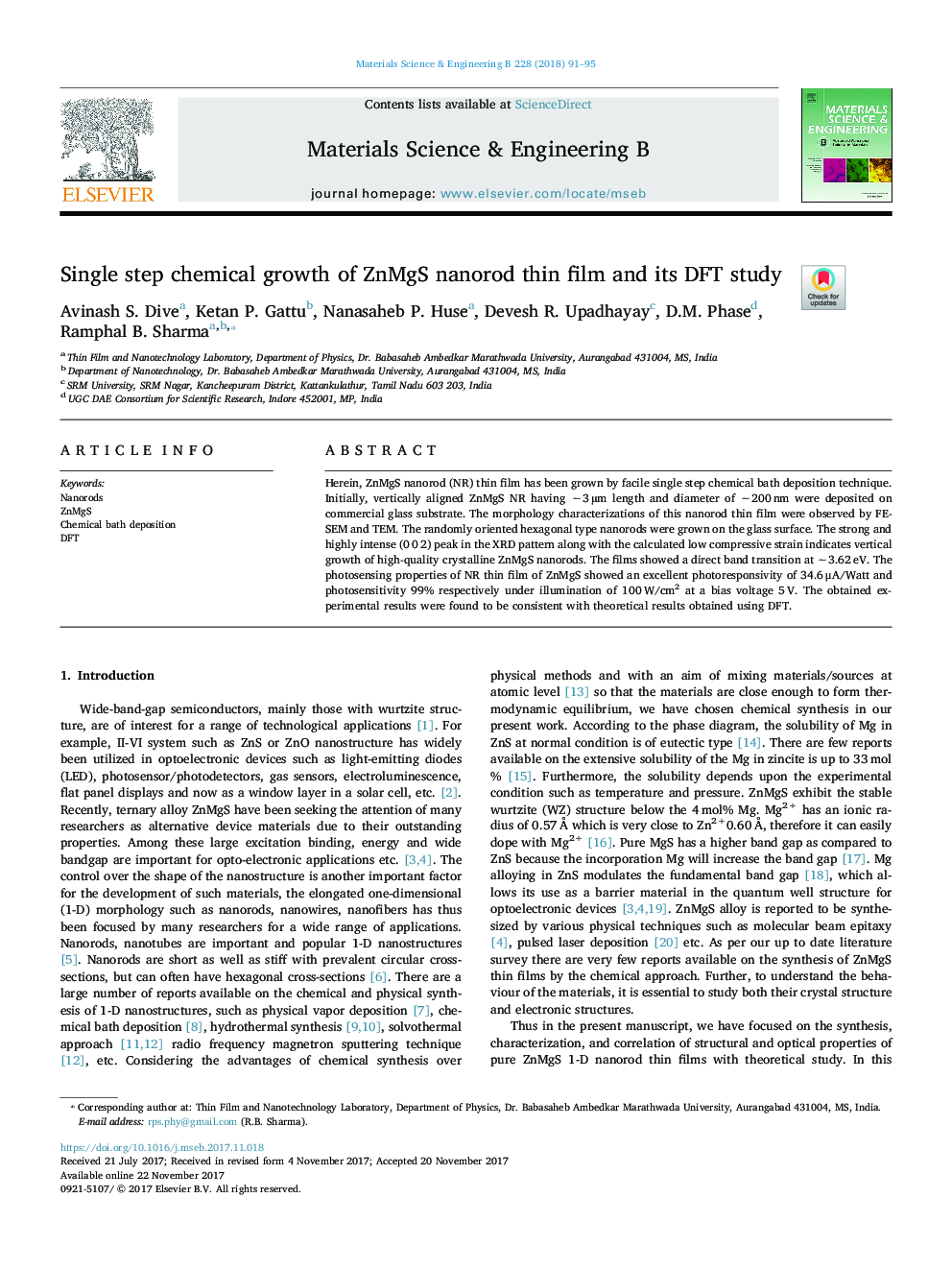 Single step chemical growth of ZnMgS nanorod thin film and its DFT study