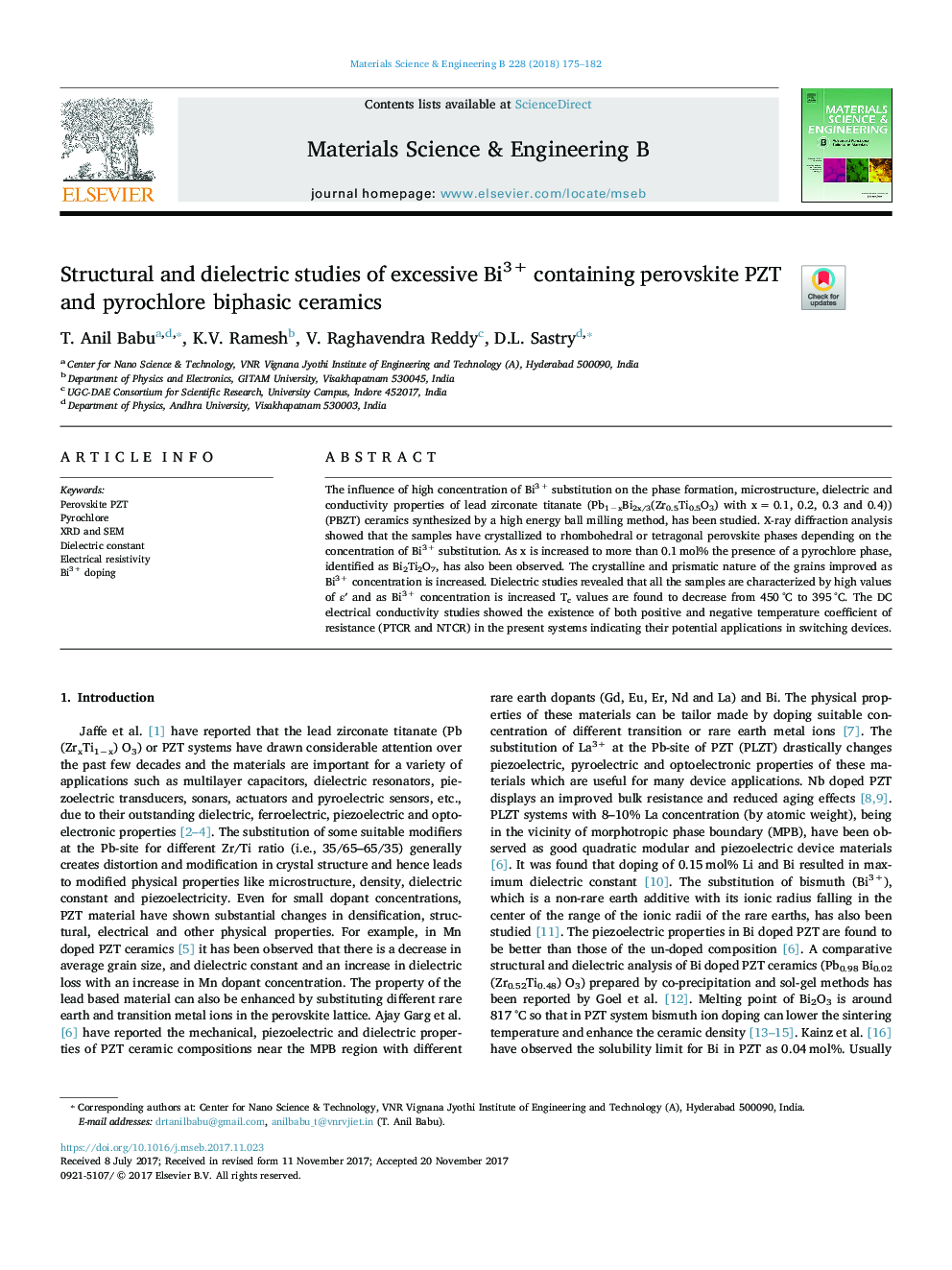 Structural and dielectric studies of excessive Bi3+ containing perovskite PZT and pyrochlore biphasic ceramics