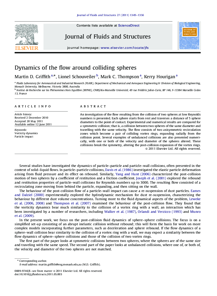 Dynamics of the flow around colliding spheres