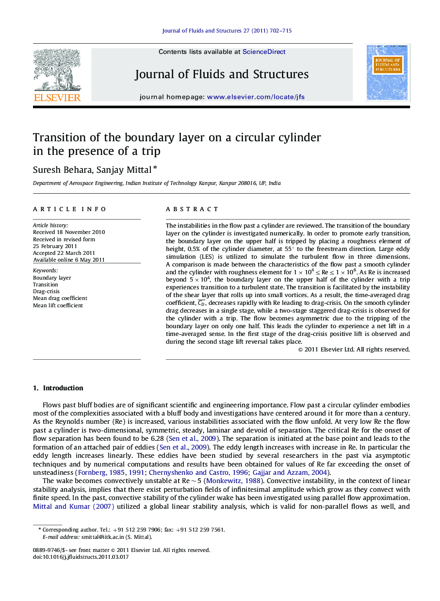 Transition of the boundary layer on a circular cylinder in the presence of a trip