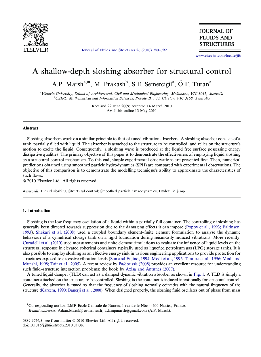 A shallow-depth sloshing absorber for structural control