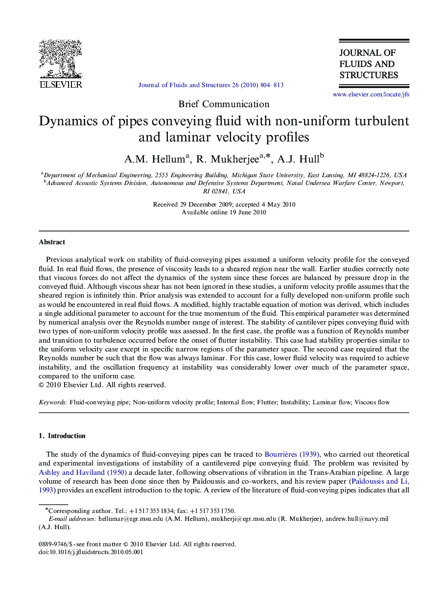 Dynamics of pipes conveying fluid with non-uniform turbulent and laminar velocity profiles