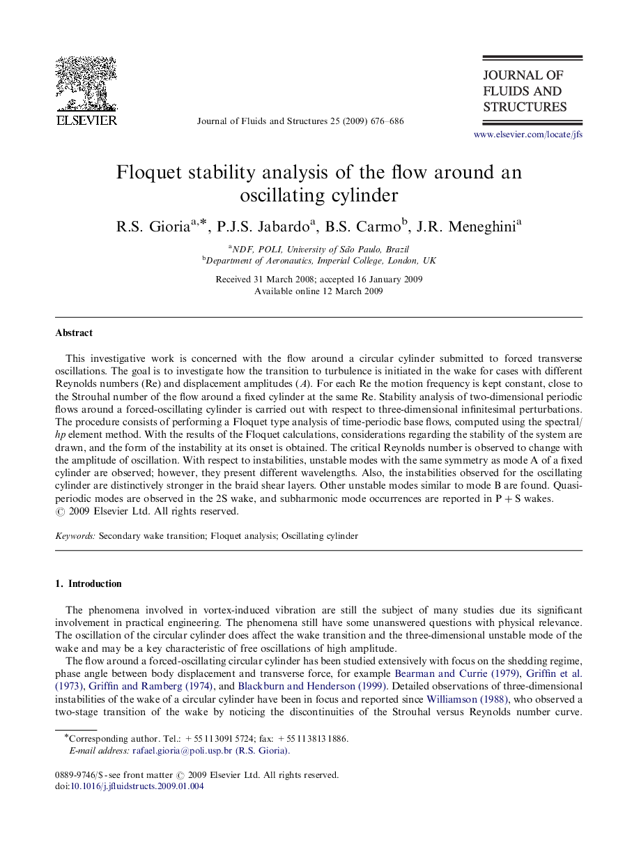 Floquet stability analysis of the flow around an oscillating cylinder