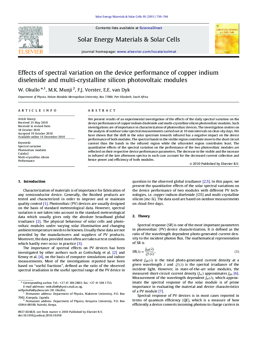 Effects of spectral variation on the device performance of copper indium diselenide and multi-crystalline silicon photovoltaic modules