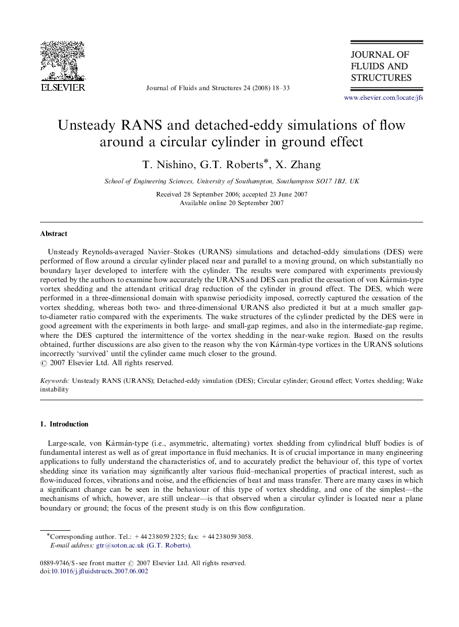 Unsteady RANS and detached-eddy simulations of flow around a circular cylinder in ground effect