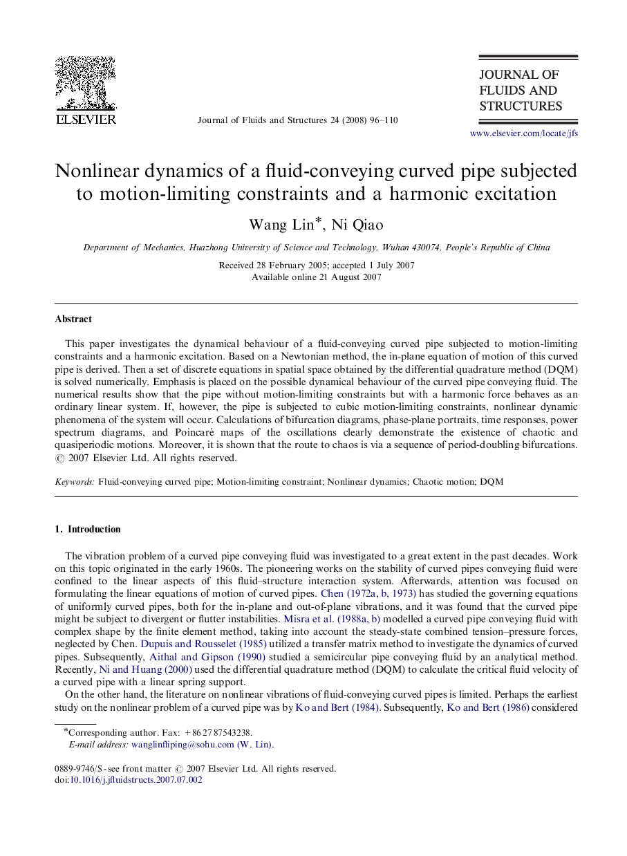 Nonlinear dynamics of a fluid-conveying curved pipe subjected to motion-limiting constraints and a harmonic excitation