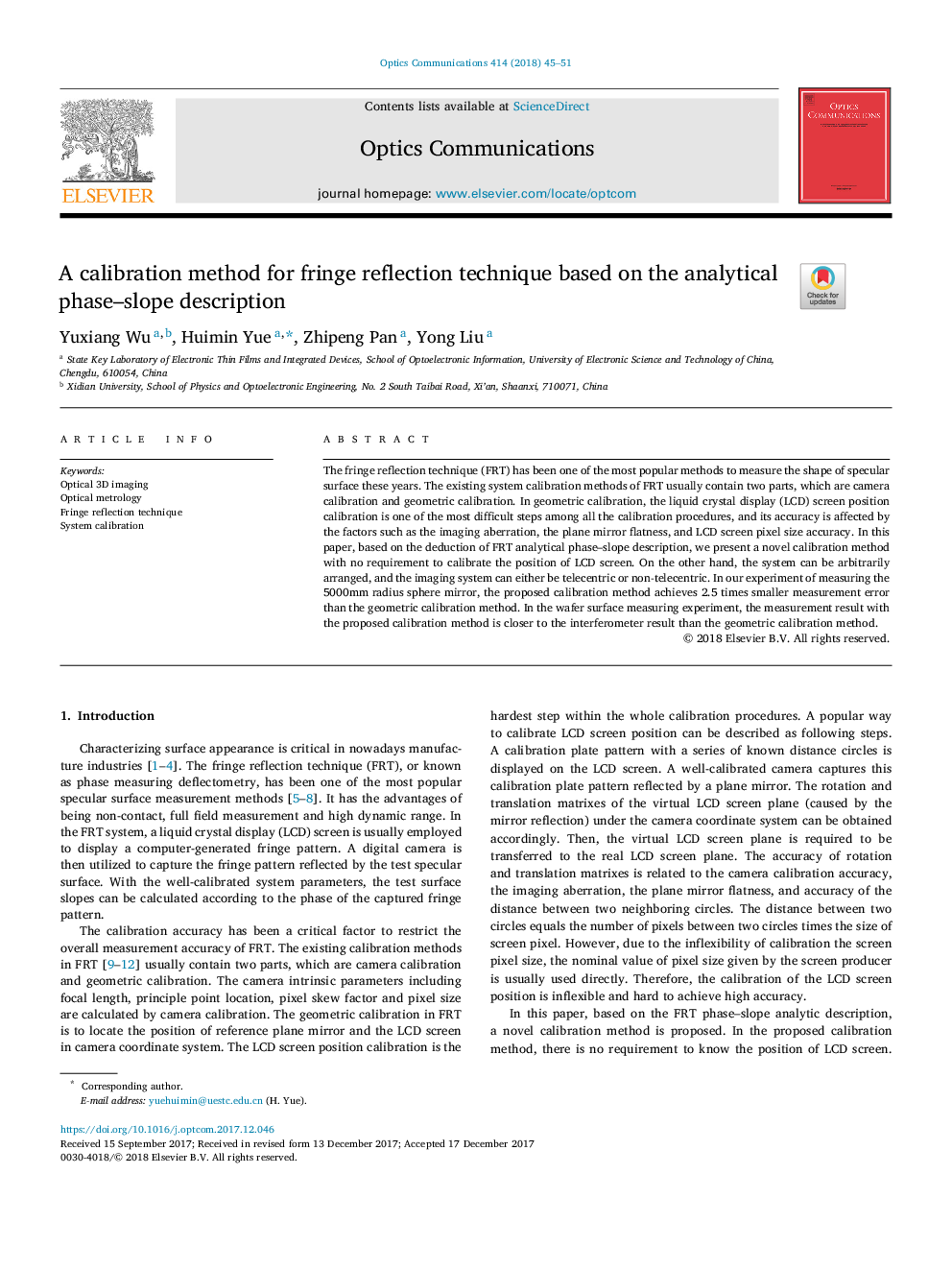 A calibration method for fringe reflection technique based on the analytical phase-slope description