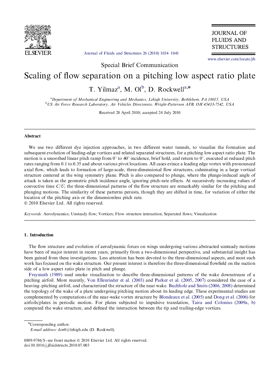 Scaling of flow separation on a pitching low aspect ratio plate