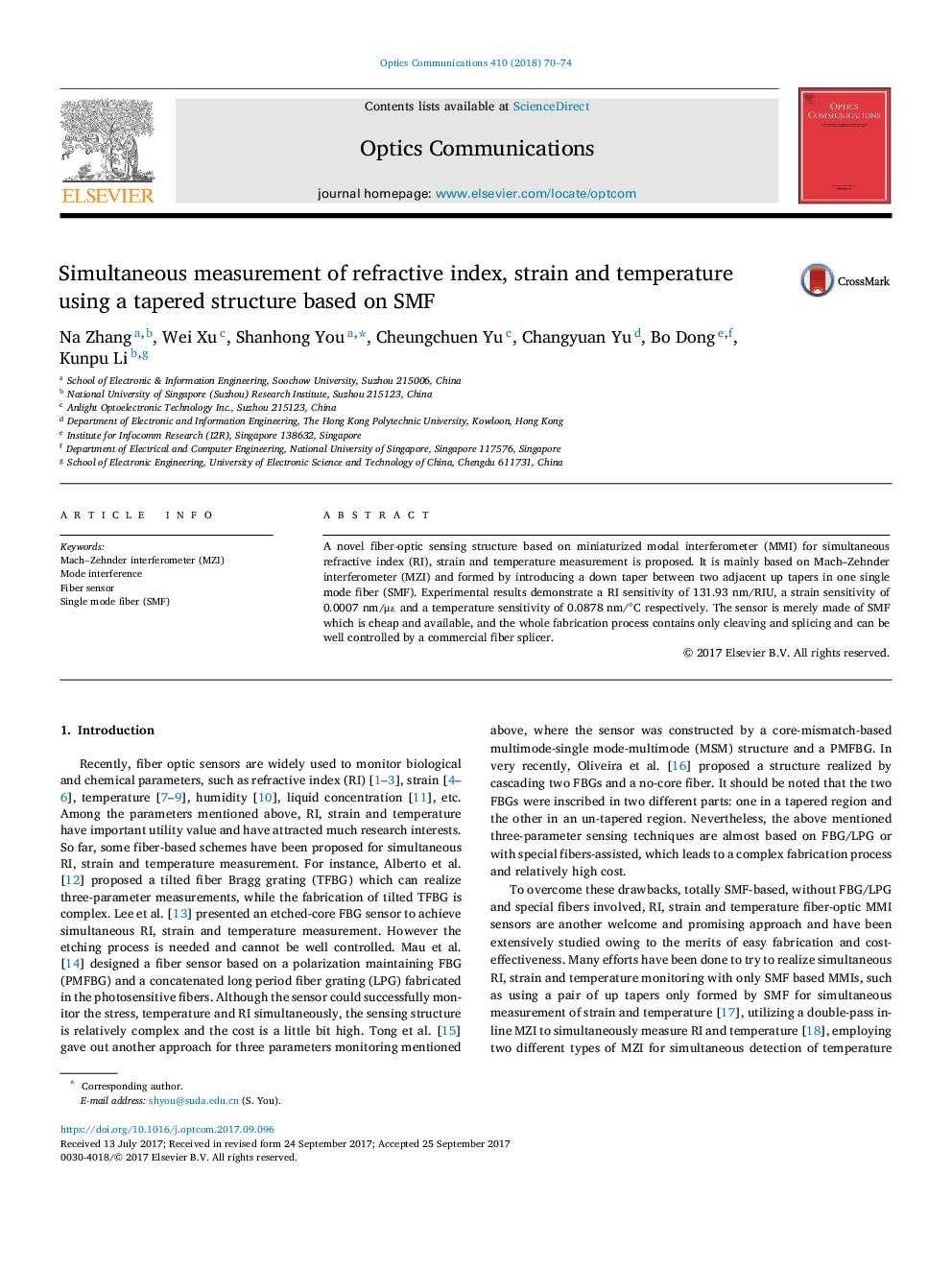 Simultaneous measurement of refractive index, strain and temperature using a tapered structure based on SMF