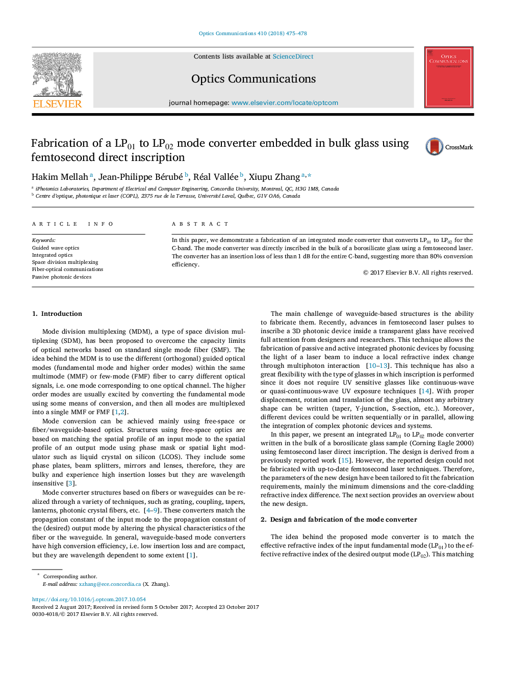 Fabrication of a LP01 to LP02 mode converter embedded in bulk glass using femtosecond direct inscription