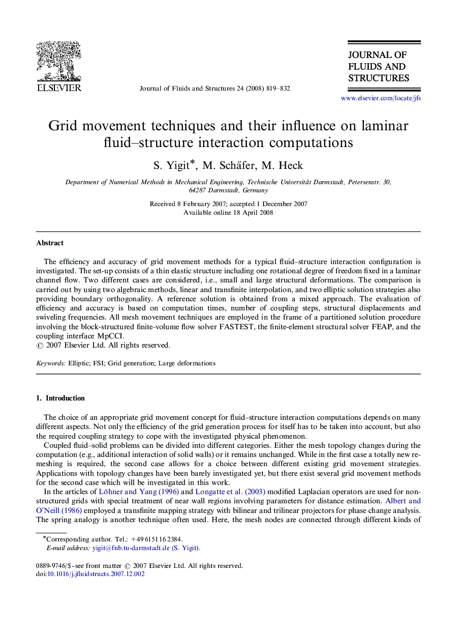 Grid movement techniques and their influence on laminar fluid–structure interaction computations