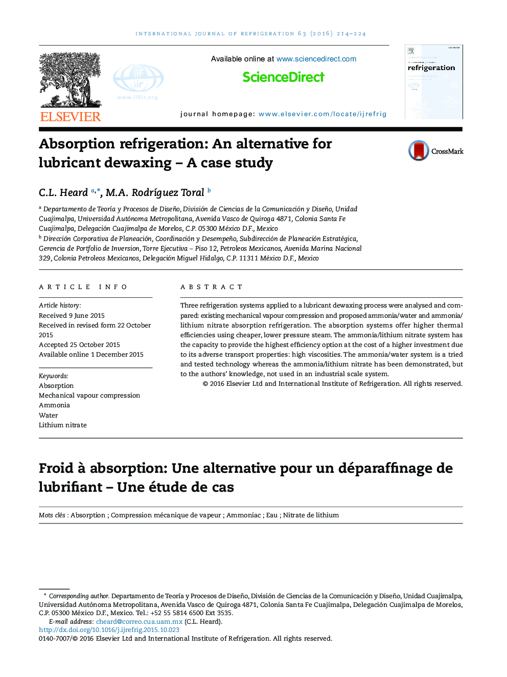 Absorption refrigeration: An alternative for lubricant dewaxing – A case study