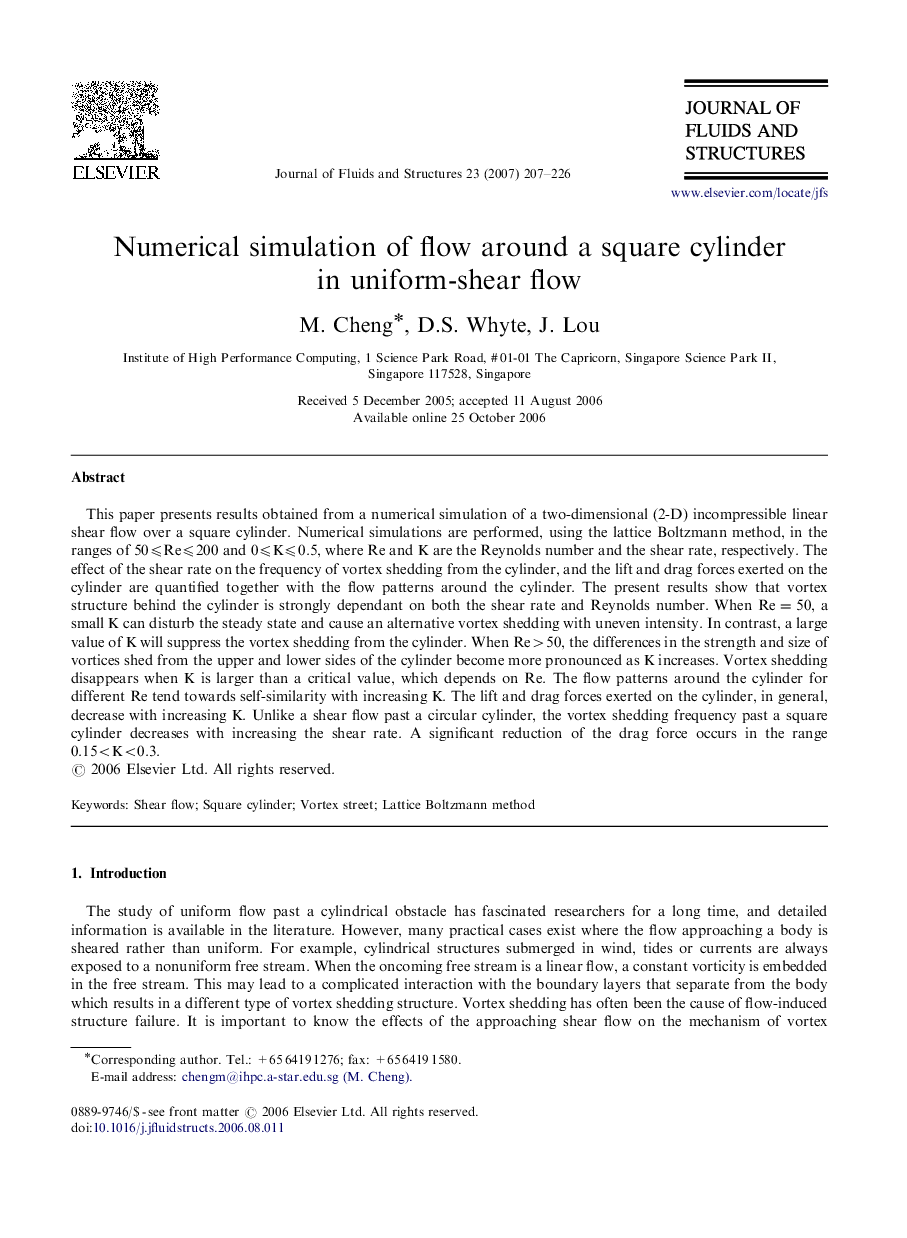 Numerical simulation of flow around a square cylinder in uniform-shear flow