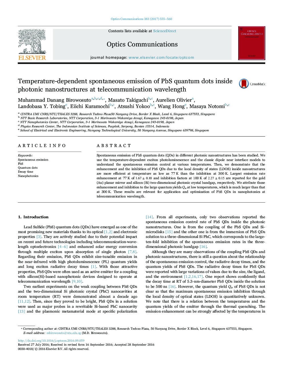 Temperature-dependent spontaneous emission of PbS quantum dots inside photonic nanostructures at telecommunication wavelength