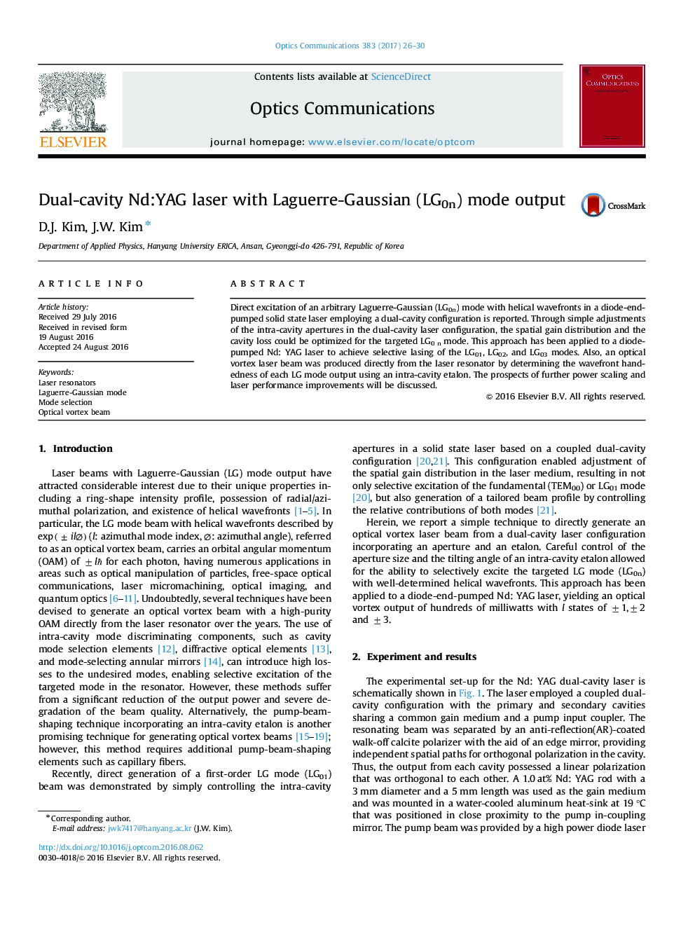 Dual-cavity Nd:YAG laser with Laguerre-Gaussian (LG0n) mode output