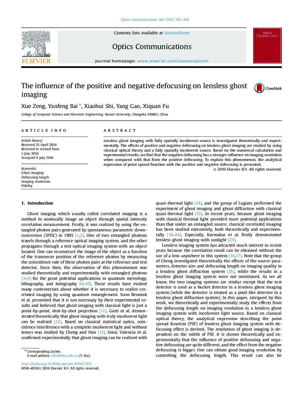 The influence of the positive and negative defocusing on lensless ghost imaging
